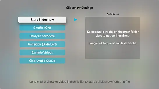 Change FileBrowser TV slideshow settings