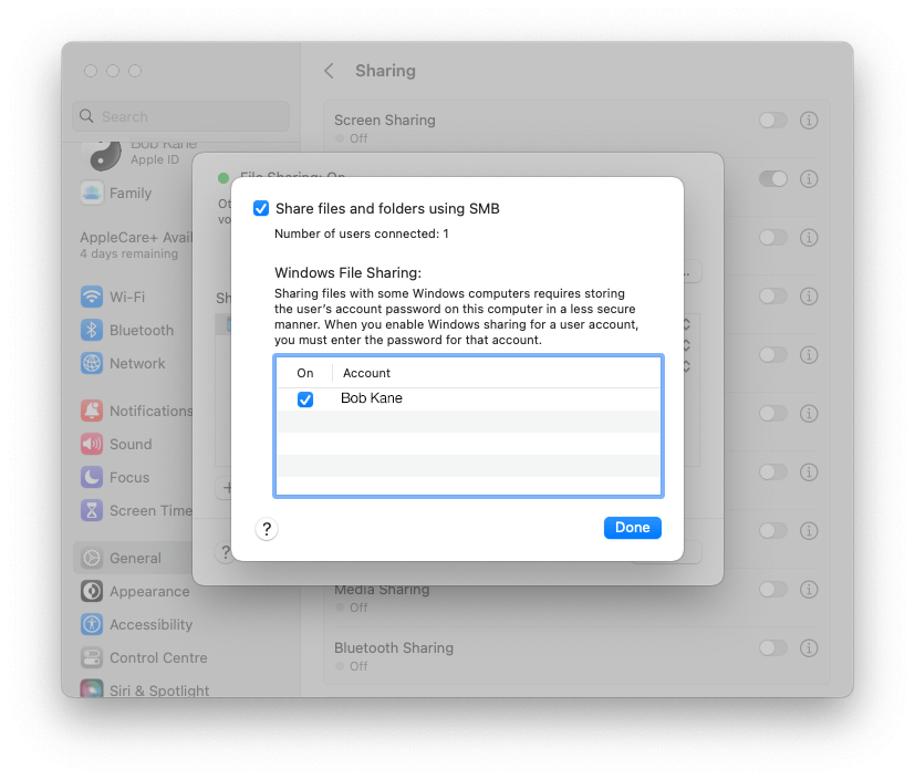 Setting up folder sharing on macOS Ventura