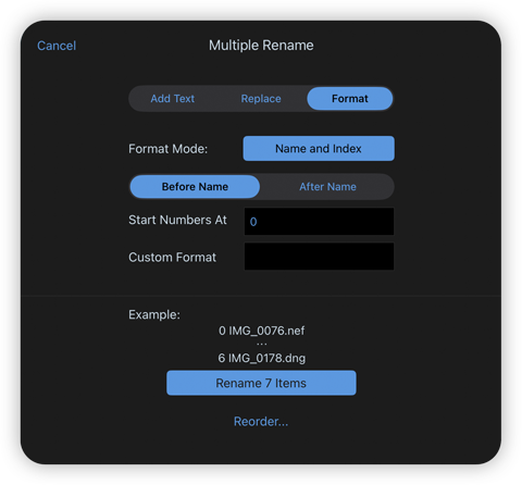 Add Index numbers to files in bulk using your iPad or iPhone