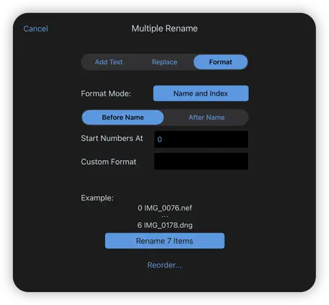 Add Index numbers to files in bulk using your iPad or iPhone