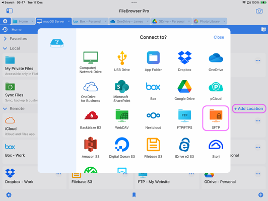 Connect to Mac via SFTP open the FileBrowser Professional app