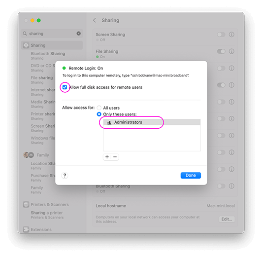 Connect to Mac via SFTP Remote Login settings