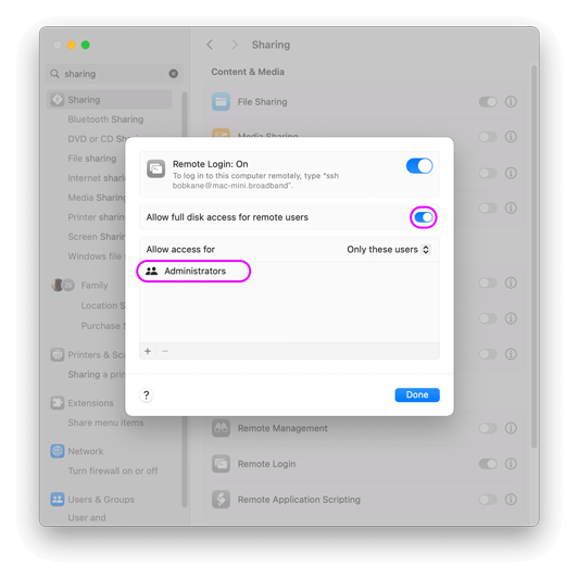 Connect to Mac via SFTP Remote Login settings