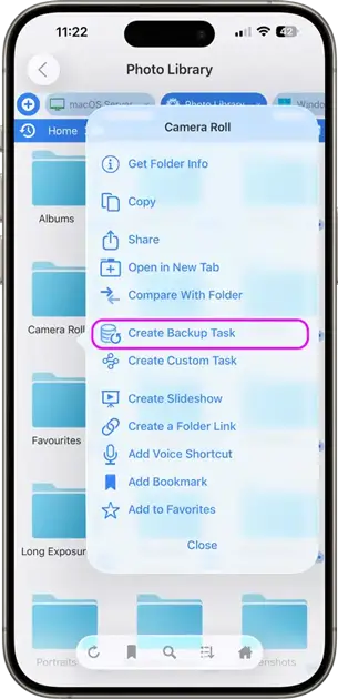 Choose your library to Backup