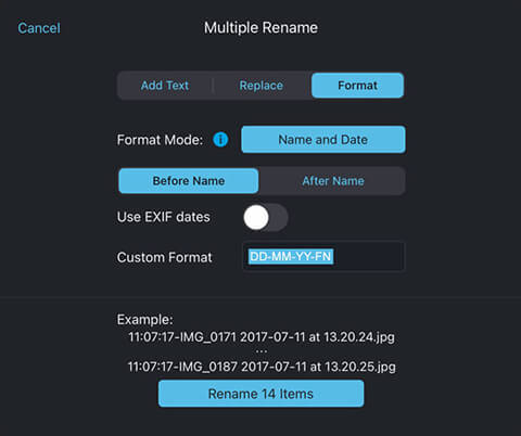 Batch rename files with dates on iPad or iPhone