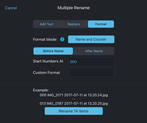 Rename files in bulk with counters on iPad or iPhone
