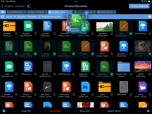 Drag and Drop documents between Dropbox accounts using your iPhone / iPad