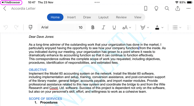 Simply make your changes and when finished, tap the back arrow. This will save your changes back to the Server or Cloud where you opened the document.