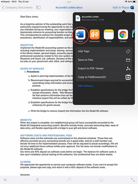 Edit in Place on iPad / iPhone