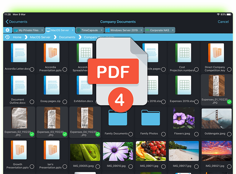 Create Multi page PDFs by selecting multiple images on your iPad or iPhone
