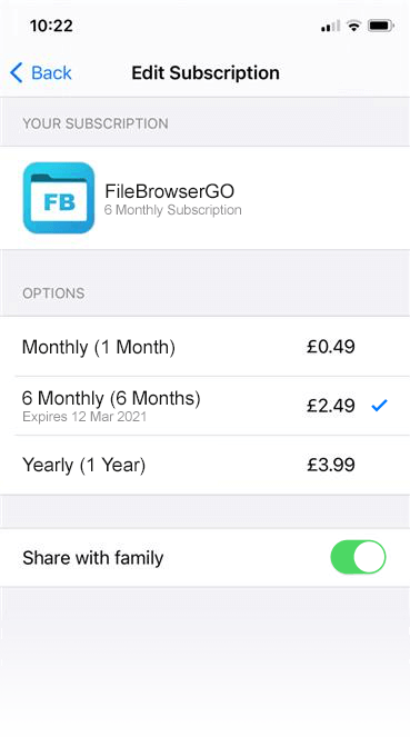 FileBrowserGO Family Sharing Subscriptions