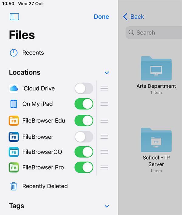 Access FileBrowser Education from the iOS Files app