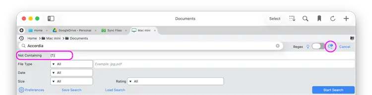 Search excluding results