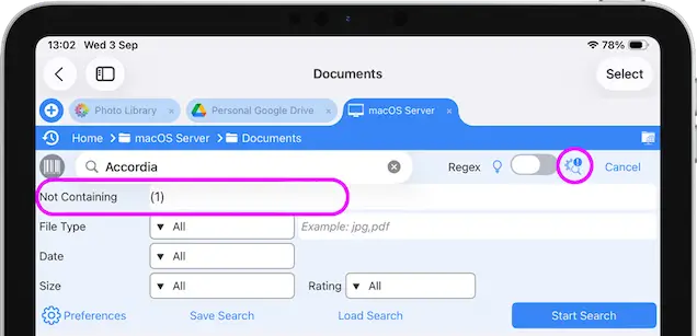Search excluding results