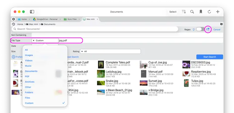 Limit searches to document types