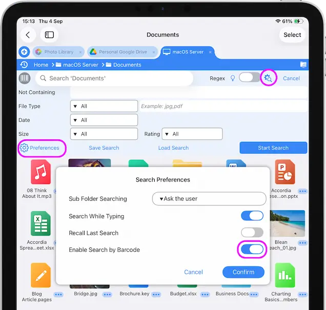 Scan Bar Codes to display a folder location using your iPad or iPhone