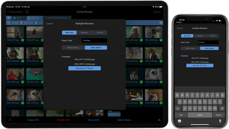 Batch rename files using iPad / iPhone