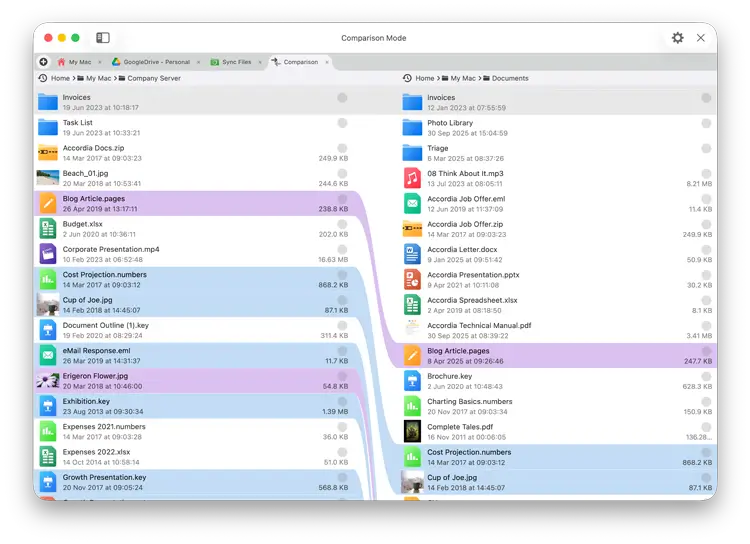 Compare Files and Folders side by side on iOS