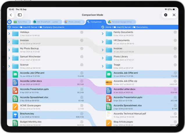 Compare Files and Folders side by side on iOS