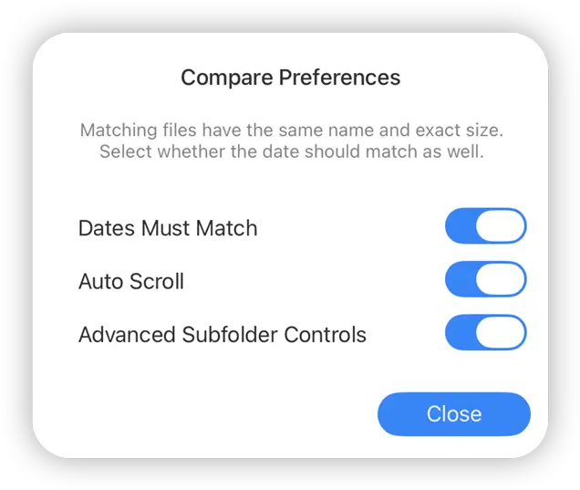 iOS file comparison settings