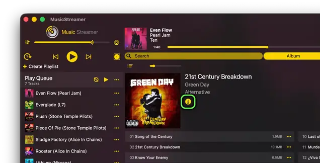 Download your music files by album to your Mac for offline listening