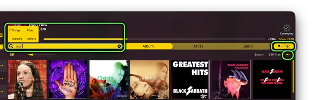 Search your music files and download them for offline playback