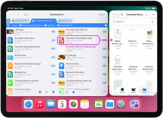 Drag and drop files into folders using your iPad