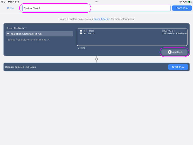 Step 2 - Name your Custom Task and add a step