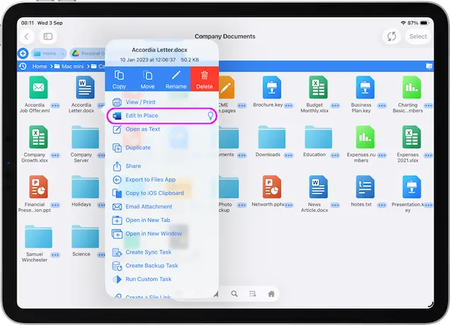 Use FileBrowserGOs Edit in place