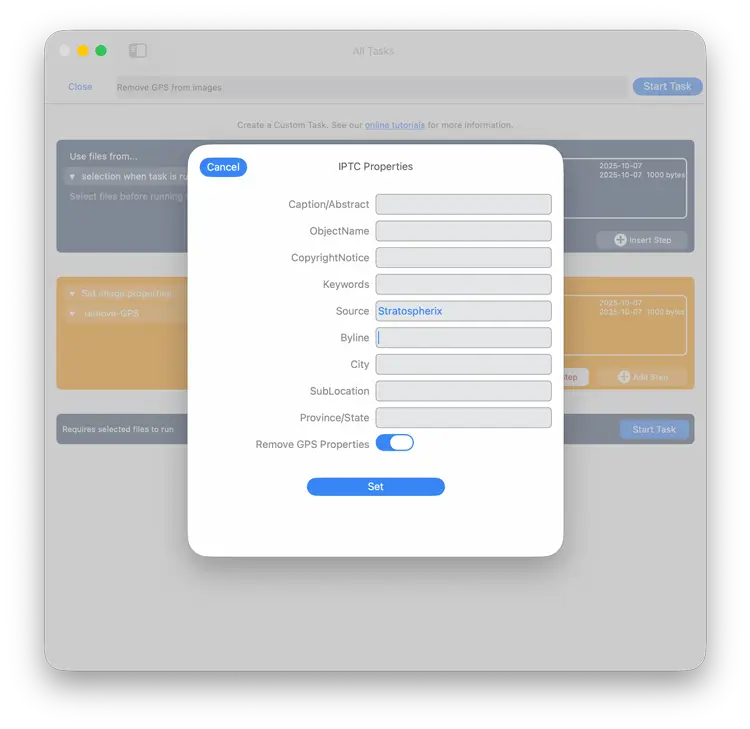 Edit IPTC properties on photos such as Copyright Notices, Keywords or location data