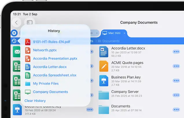 View your recently accessed folders on your iPad