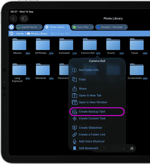 Back up photos from your iPhone or iPad to pCloud using FileBrowser Professional