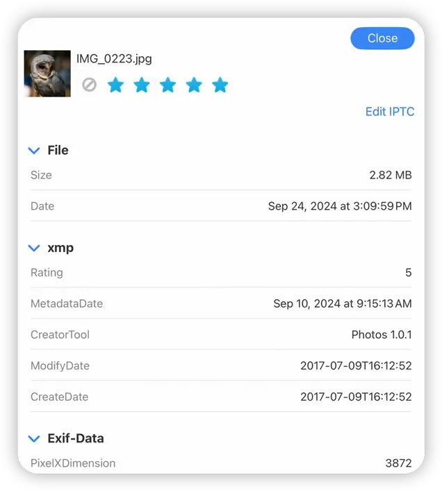 Star rate your photos with XMP on your iPad or iPhone