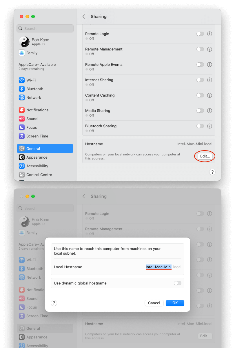 macOS Ventura how to find your computer name