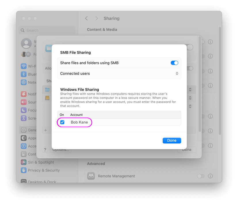 Setting up folder sharing on macOS Ventura