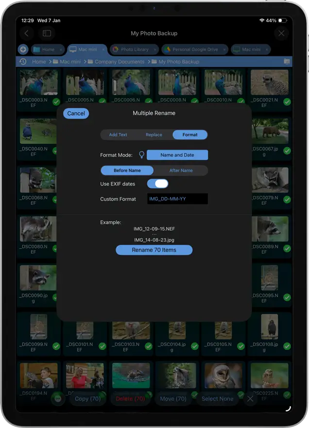 Rename photos with custom date formats using iPad or iPhone