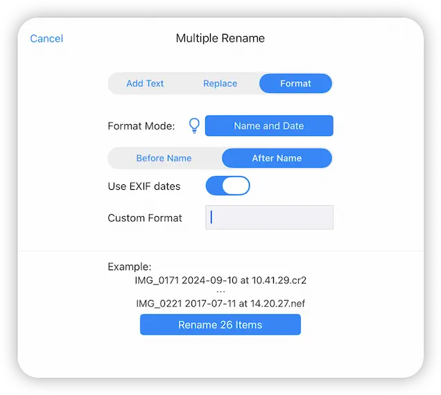 bulk rename with custom dates