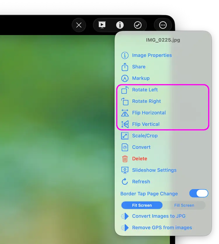Rotate images using FileBrowser Pro for Mac