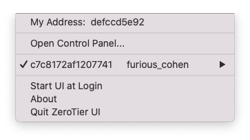 In the ZeroTier Mac app you should see a tick next to your network id