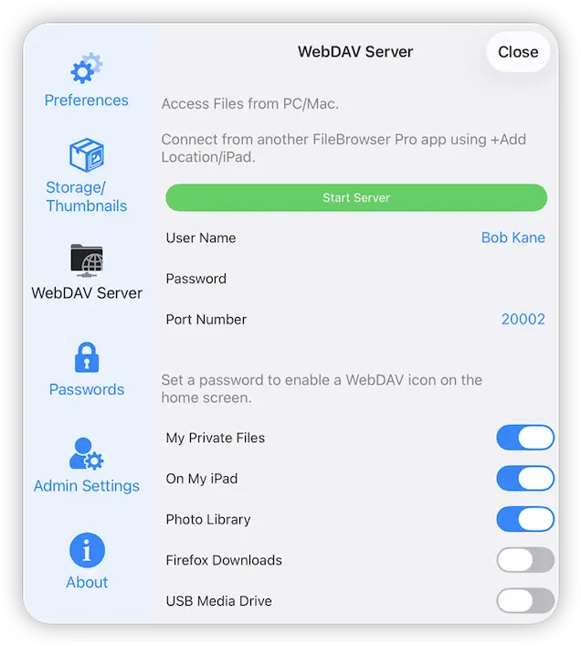 Start a WebDAV server