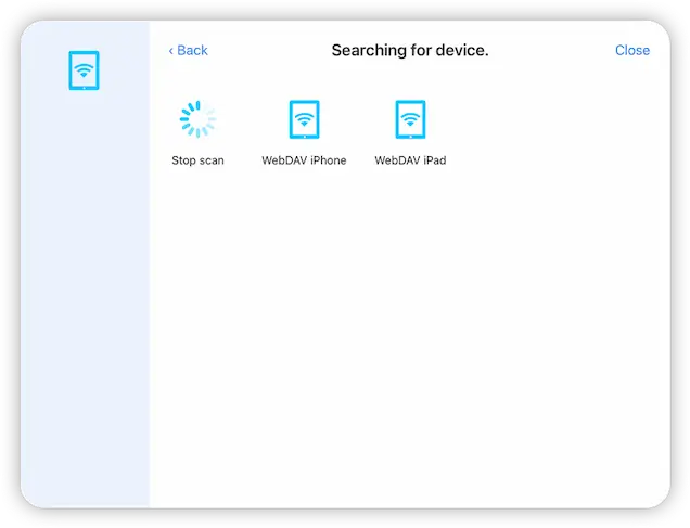Use FileBrowsers built-in WebDAV client to connect to your WebDAV server