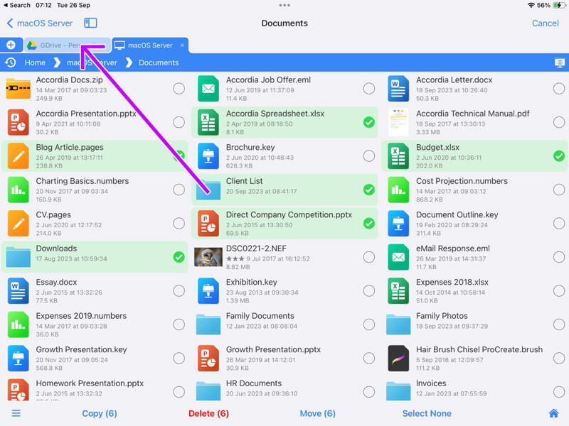 Drag and Drop Files Between Tabs