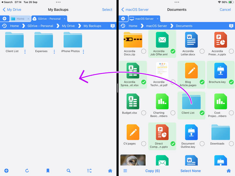 Drag files using split screen