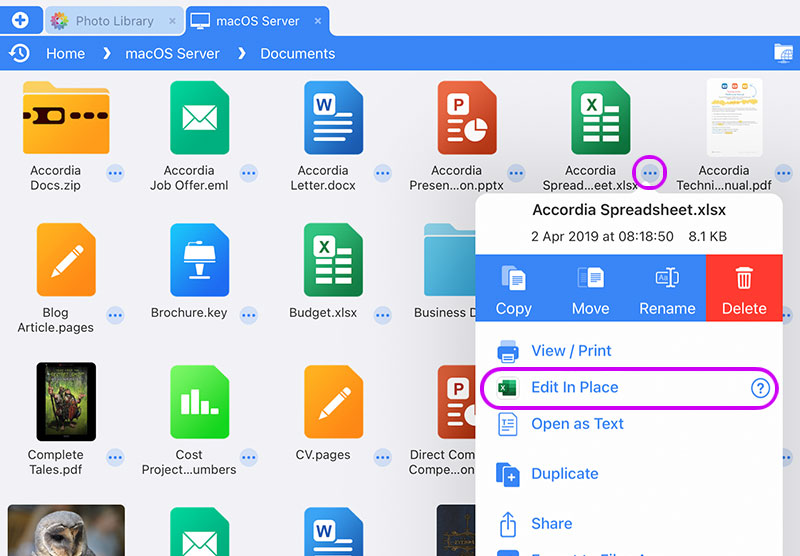 Browse and edit Excel documents from FileBrowser