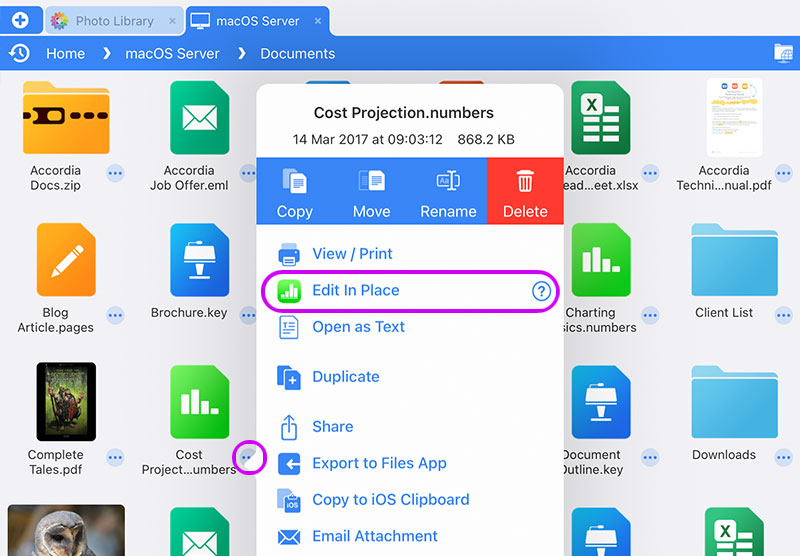 Browse and edit Numbers documents from FileBrowser