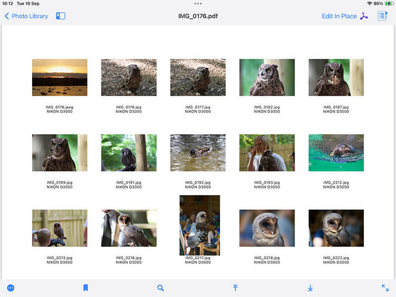 Add multiple photos to a PDF and customize how many o,ages per page and labels