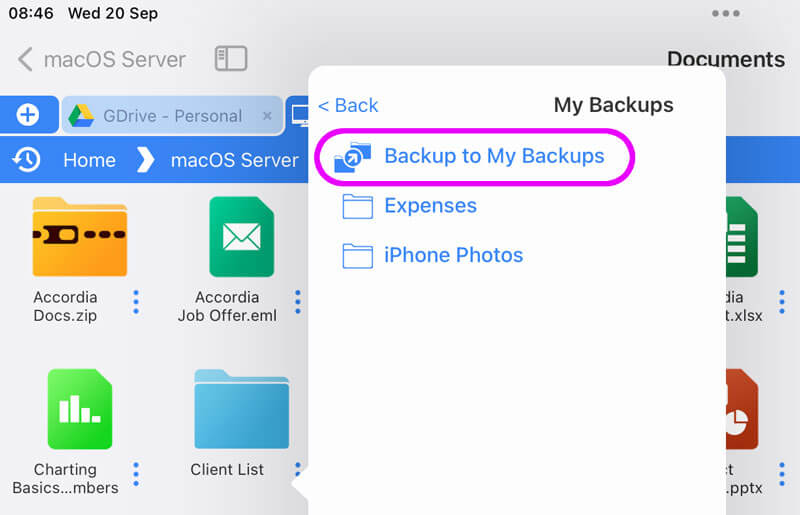 Backup files using your iPad/iPhone