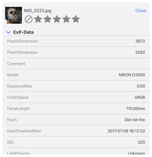 Star rate your photos with XMP on your iPad or iPhone