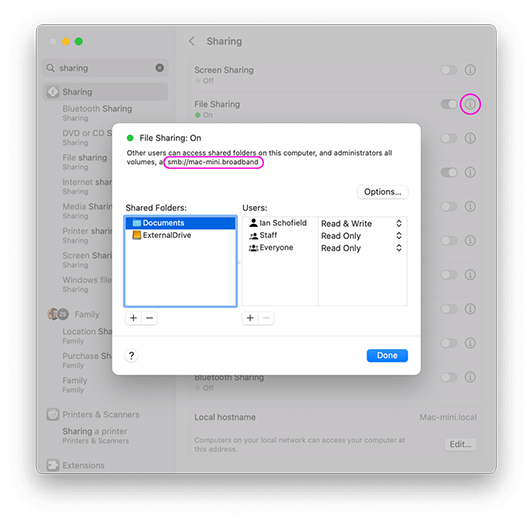 Connect to Mac via SFTP File Sharing settings