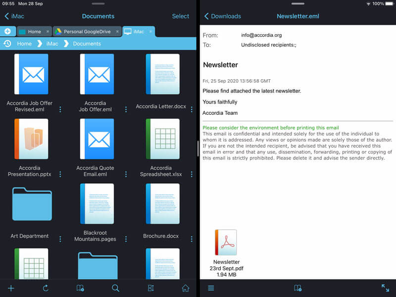 View email files stored on your computer via iPad